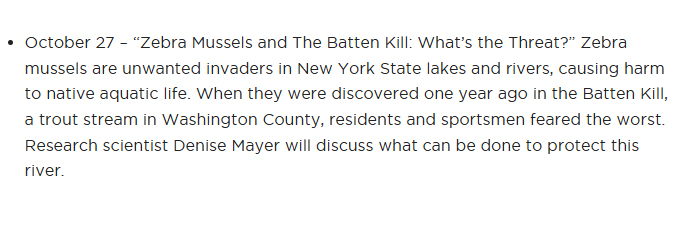 New York State Museum notice for Zebra Mussels and The Batten Kill: What's the Threat?