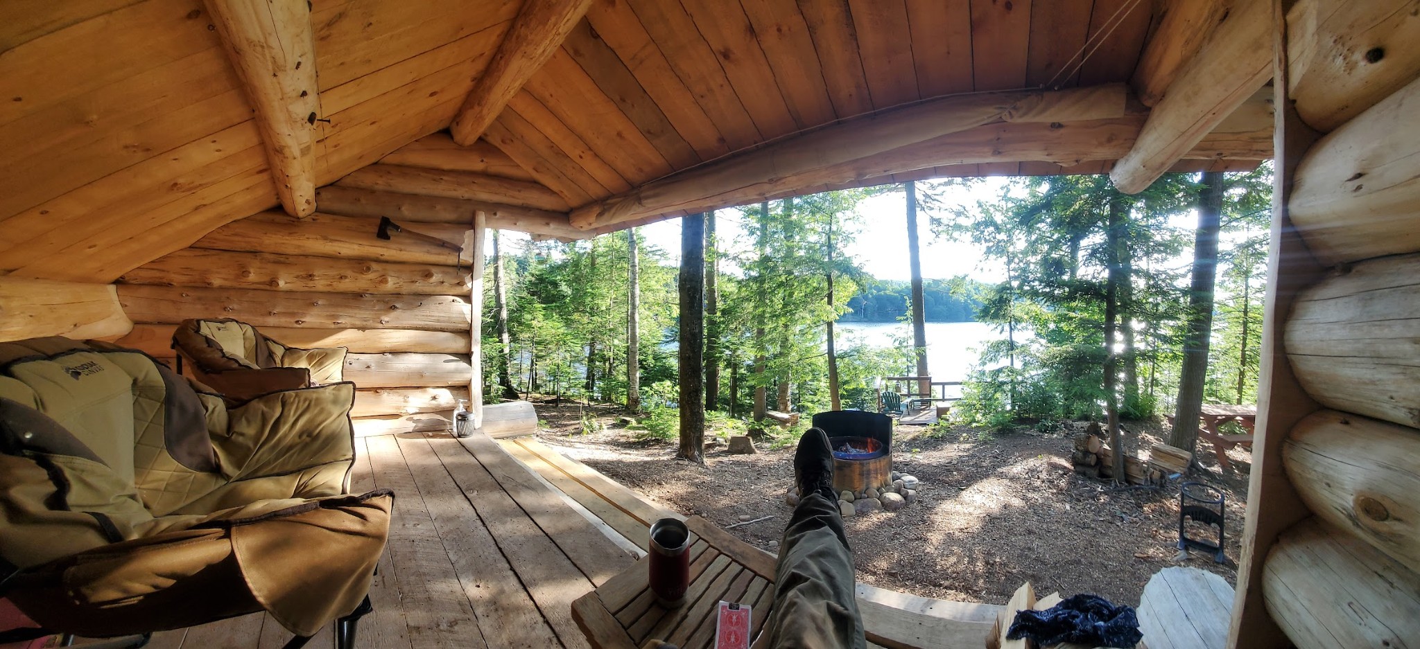 Wide view from the lean-to toward the pond and shoreline